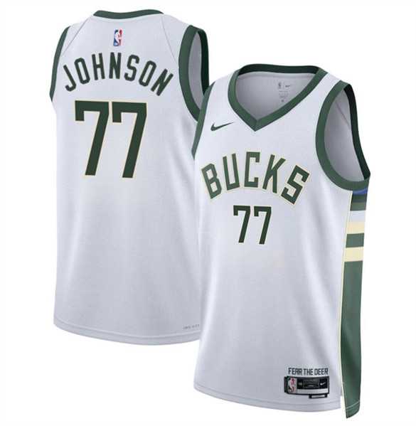 Men%27s Milwaukee Bucks #77 AJ Johnson White 2024 Draft Association Edition Stitched Basketball Jersey Dzhi->new orleans pelicans->NBA Jersey